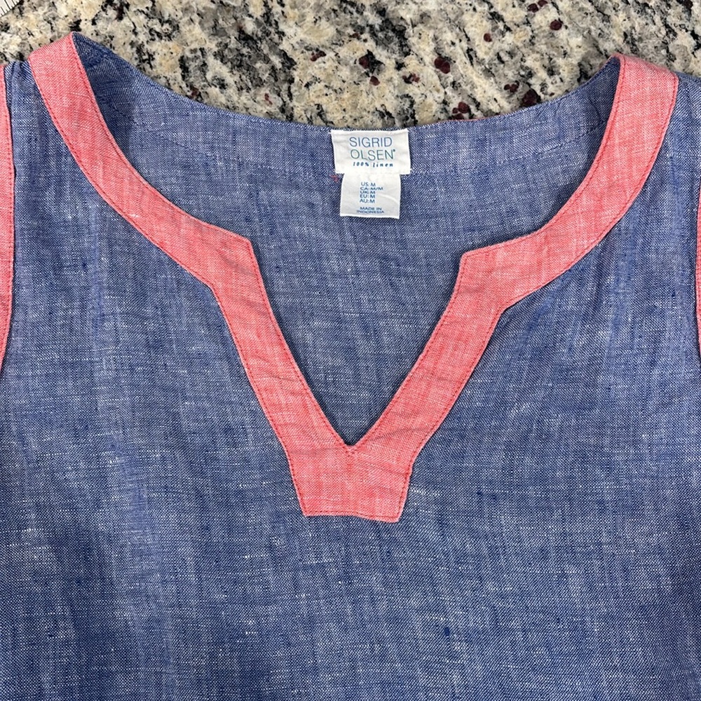 Sigrid Olsen Blue and Pink Linen Sleeveless Shift Dress - Picture 8 of 8